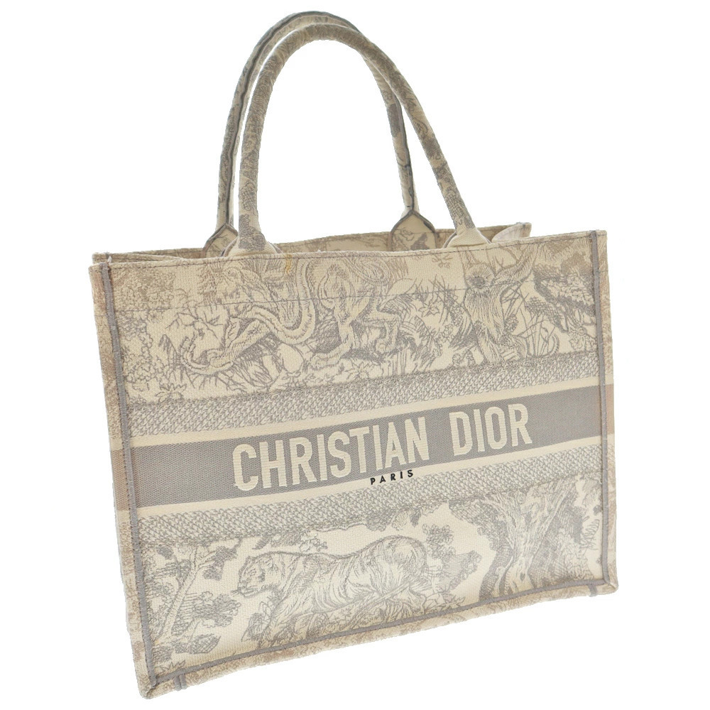 Christian Dior Book Tote Bag Jacquard Canvas Gray Off White Toile de Jouy